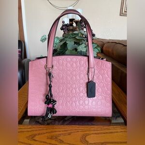 Coach Carryall 28 Pink Embossed Leather Tote Bag